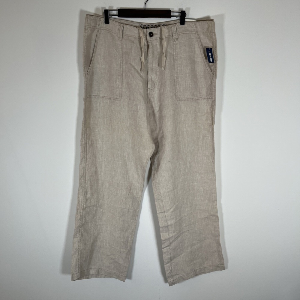Old Navy Trouser Pants Women's Sz XL 100% Linen Beige‎ 4-Pocket Straight Leg NWT